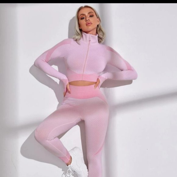 Sports Zipper Front Crop Jacket & Leggings by SHEIN. - Picture 1 of 9